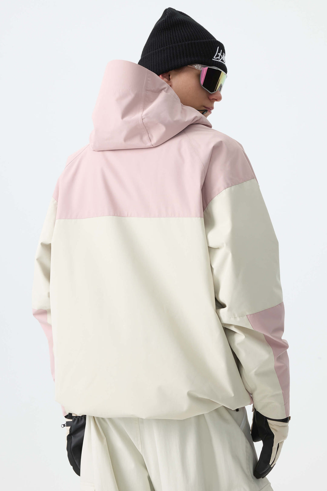 Men's Color-Block Pink & Off White Structured Insulated Snow Jacket