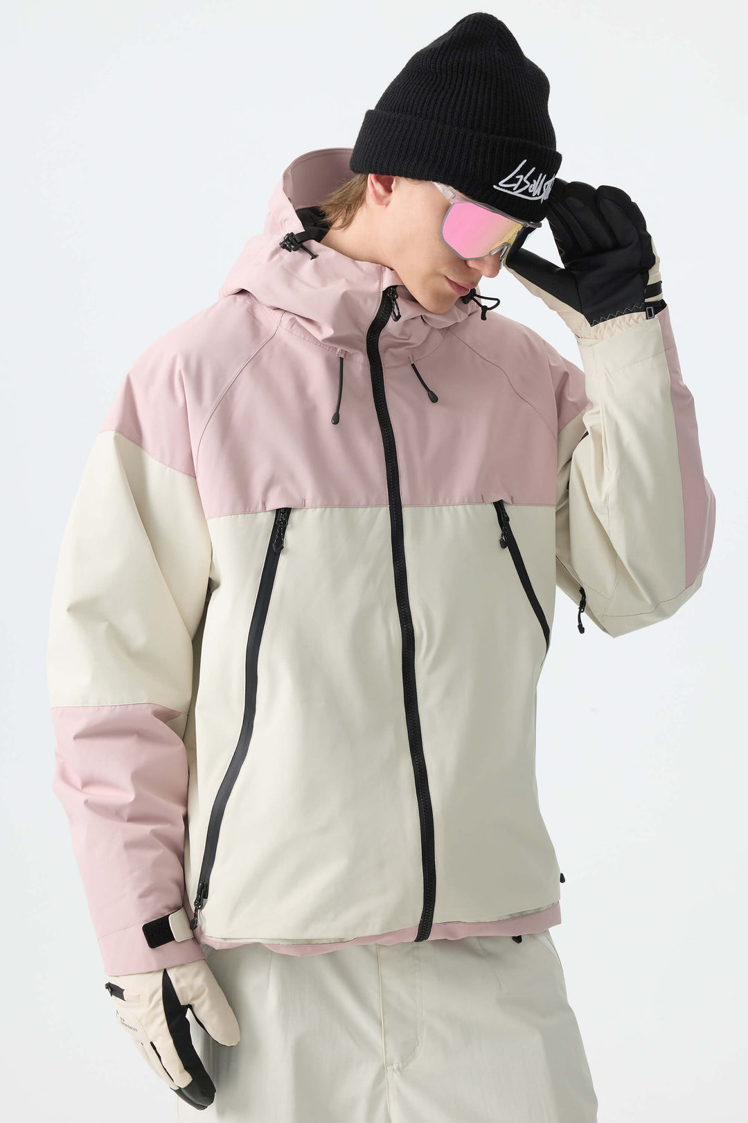 Men's Color-Block Pink & Off White Structured Insulated Snow Jacket