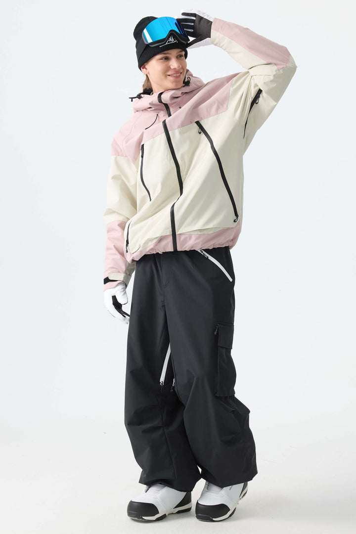Men's Color-Block Pink & Off White Structured Insulated Snow Jacket
