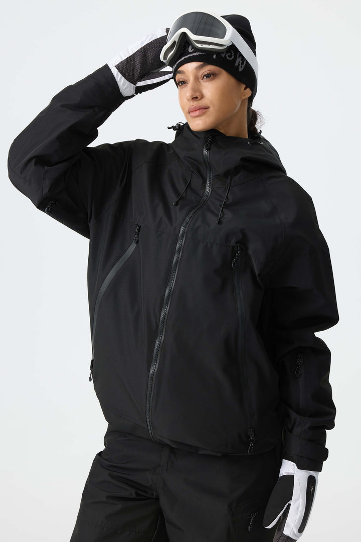 Women's Color-Block Off White & Green Structured Insulated Snow Jacket