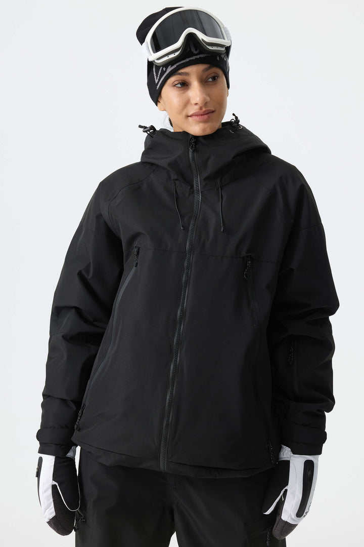 Women's Color-Block Off White & Green Structured Insulated Snow Jacket