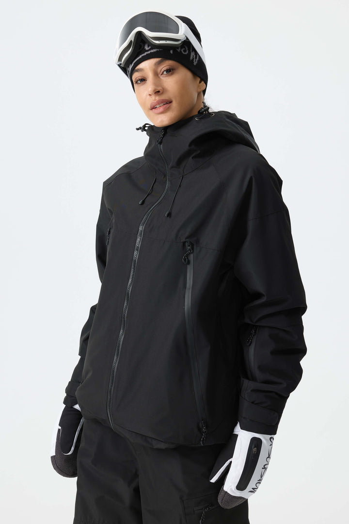 Women's Color-Block Pink & Off White Structured Insulated Snow Jacket