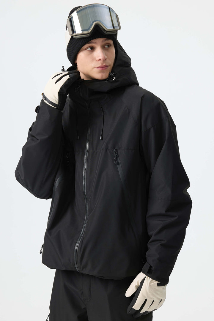 Men's Color-Block Dark Brown & Black Structured Insulated Snow Jacket