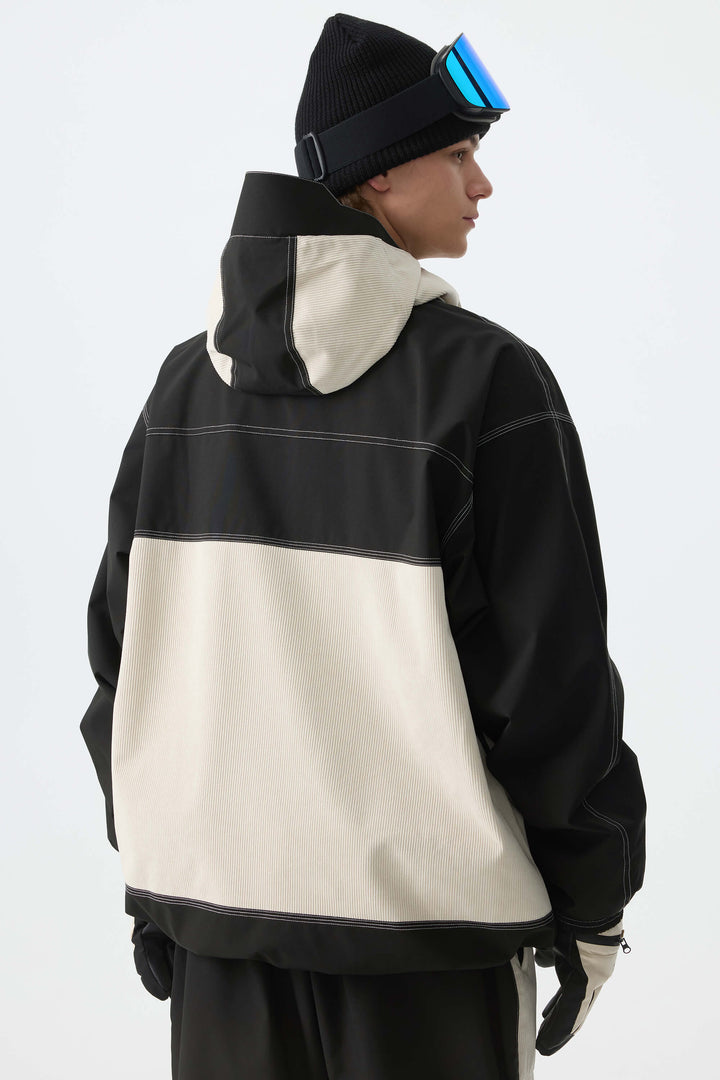 Men's Color-Block Off White & Black Corduroy Snow Jacket