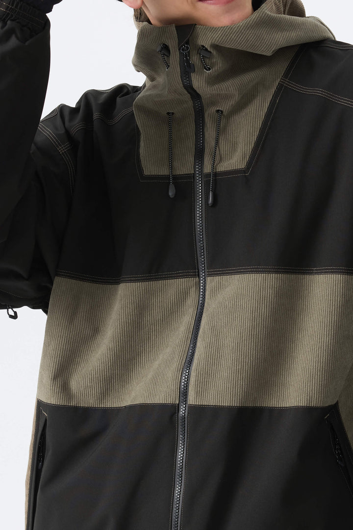 Men's Color-Block Dark Olive & Black Corduroy Snow Jacket