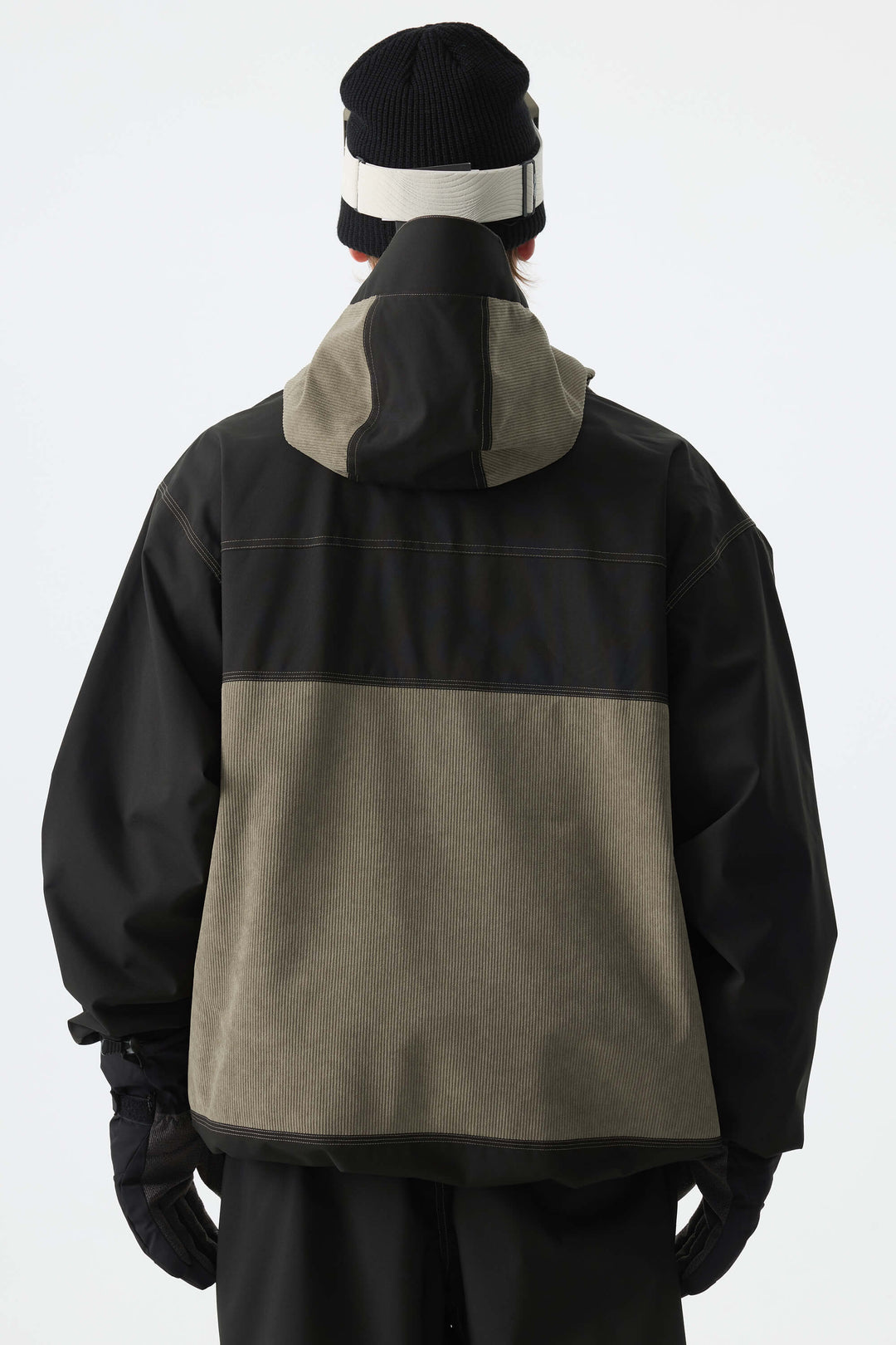 Men's Color-Block Dark Olive & Black Corduroy Snow Jacket