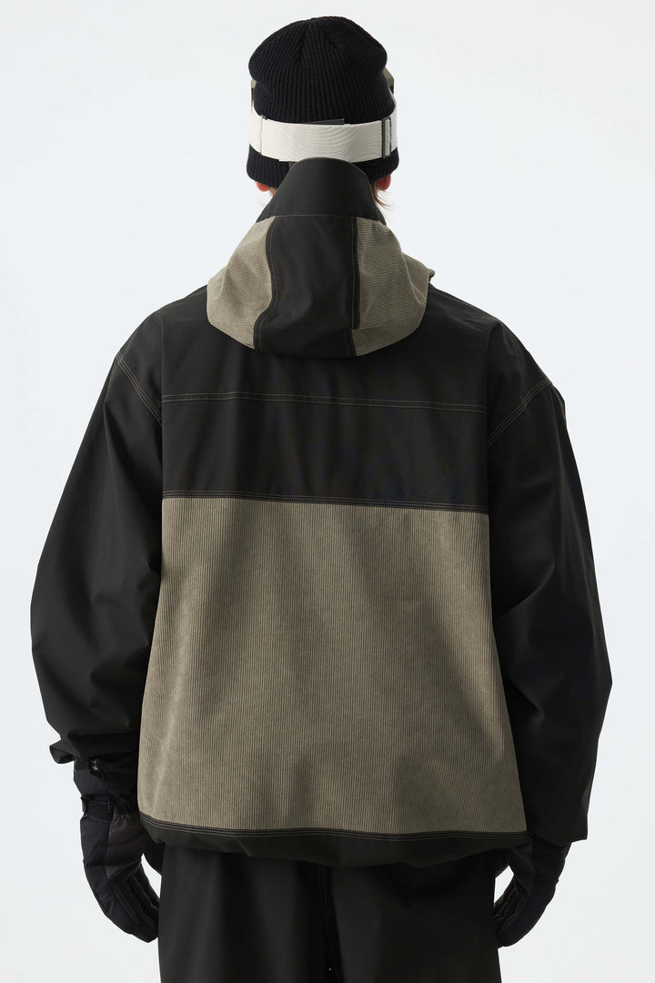 Men's Color-Block Dark Olive & Black Corduroy Snow Jacket