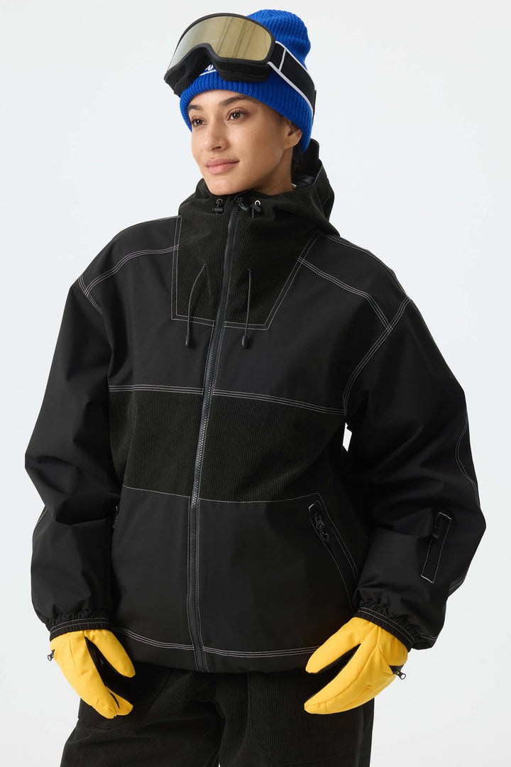 Women's Black Corduroy Snow Jacket