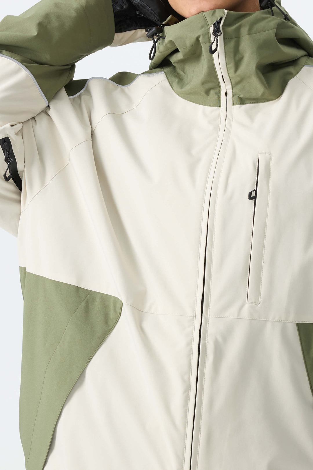 Women's Color Block Off White & Sage Reflective Piping Snow Jacket