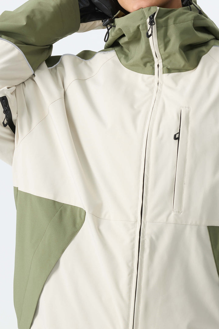 Women's Color Block Off White & Sage Reflective Piping Snow Jacket