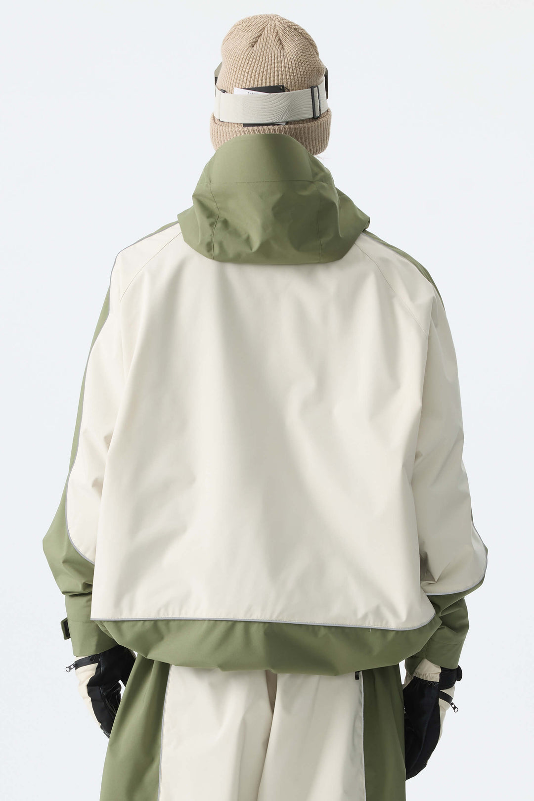 Men's Color Block Off White & Sage Reflective Piping Snow Jacket
