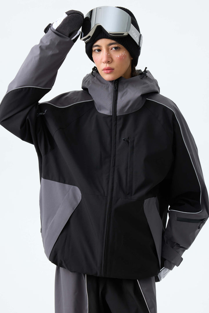 Women's Color Block Yellow & Black Reflective Piping Snow Jacket