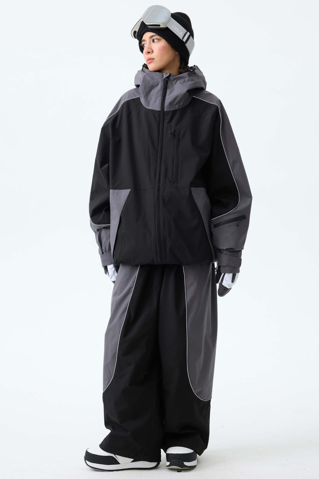 Women's Color Block Yellow & Black Reflective Piping Snow Jacket