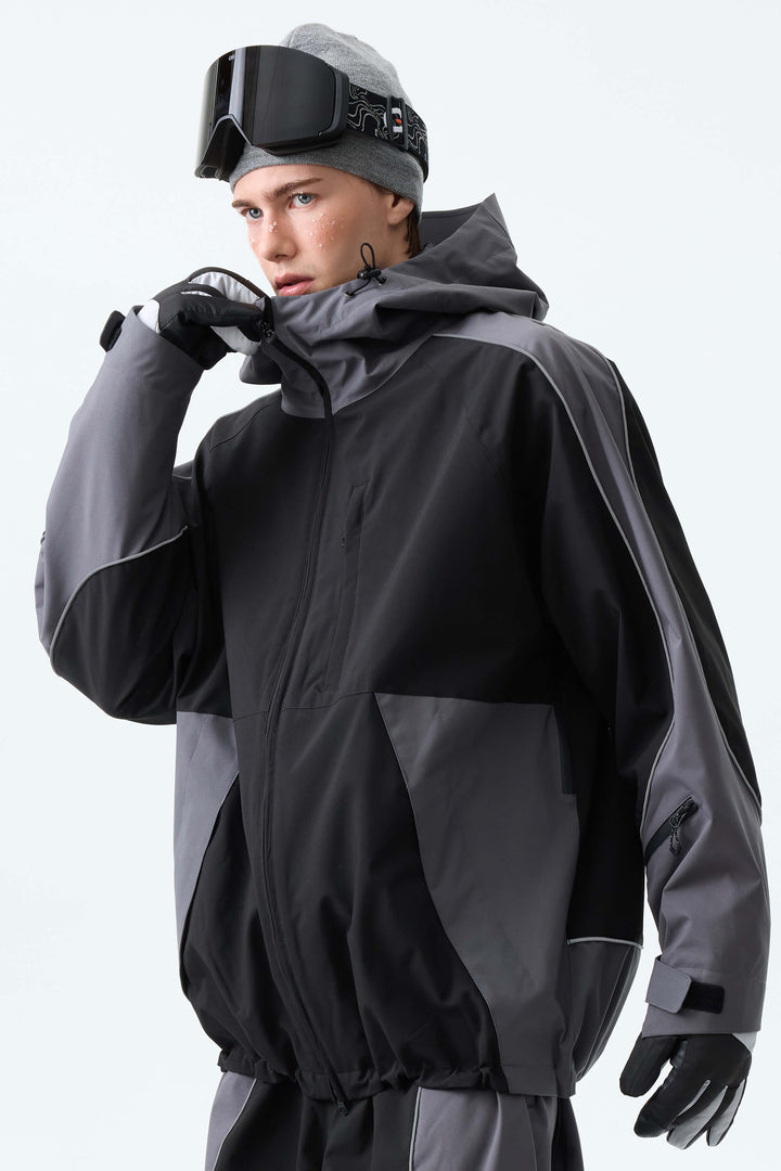 Men's Color Block Yellow & Black Reflective Piping Snow Jacket