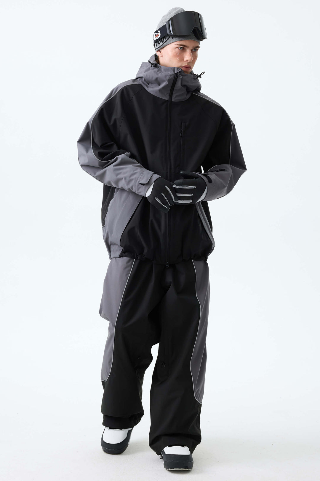 Men's Color Block Yellow & Black Reflective Piping Snow Jacket