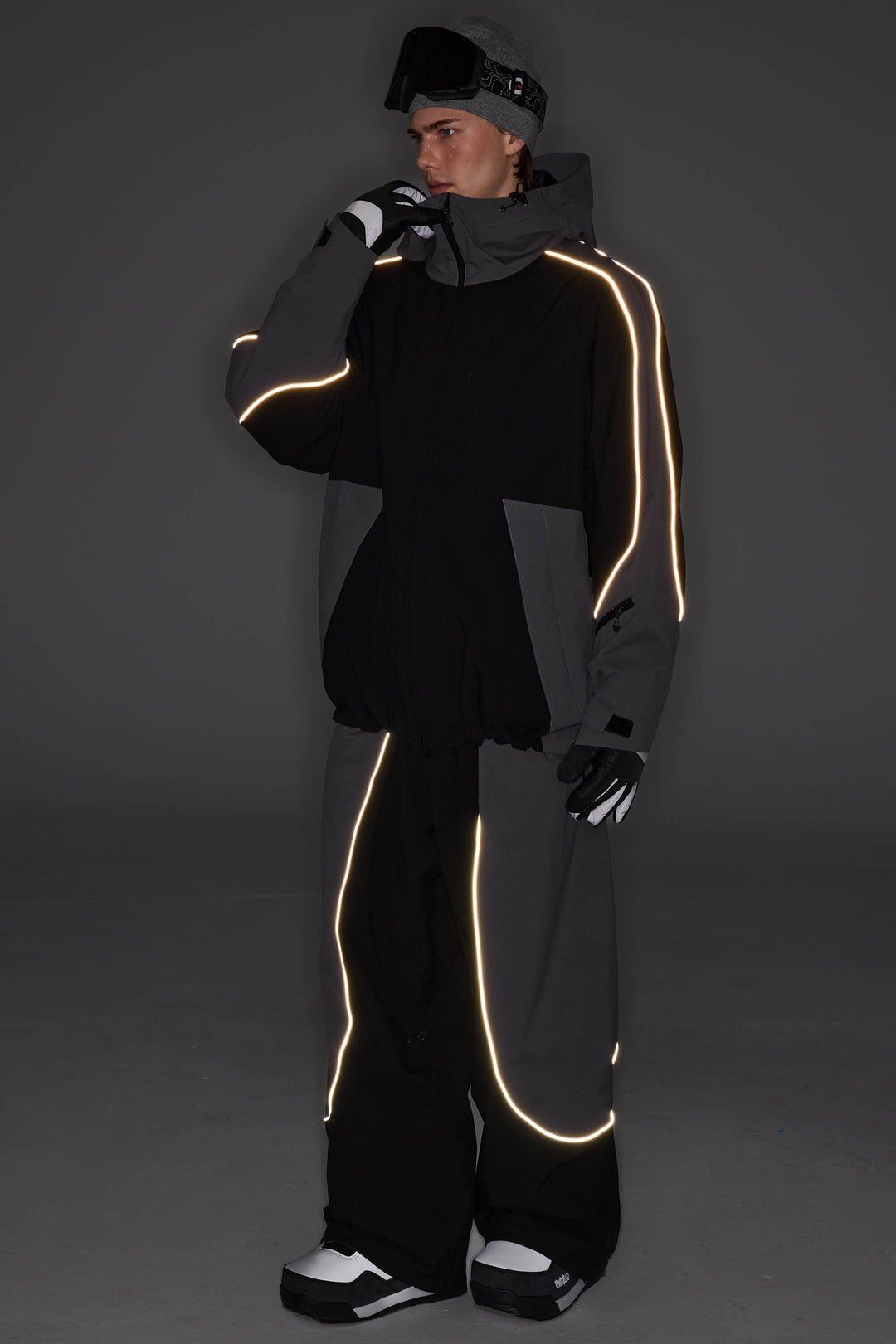 Men's Color Block Yellow & Black Reflective Piping Snow Jacket