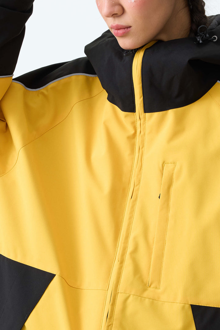 Women's Color Block Yellow & Black Reflective Piping Snow Jacket