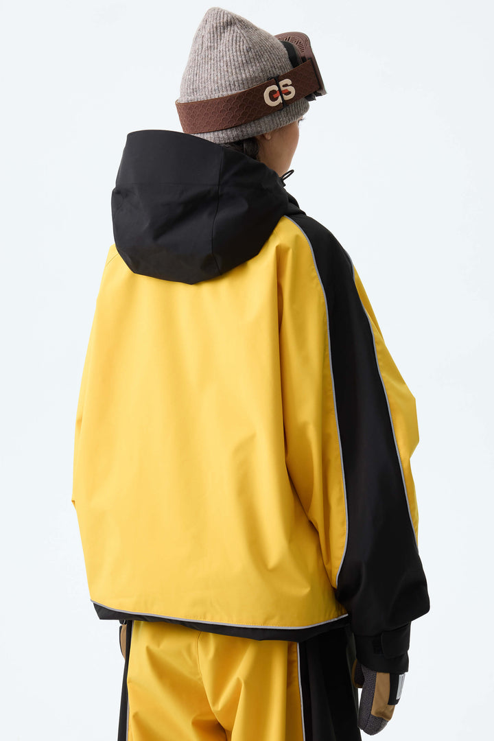 Women's Color Block Yellow & Black Reflective Piping Snow Jacket