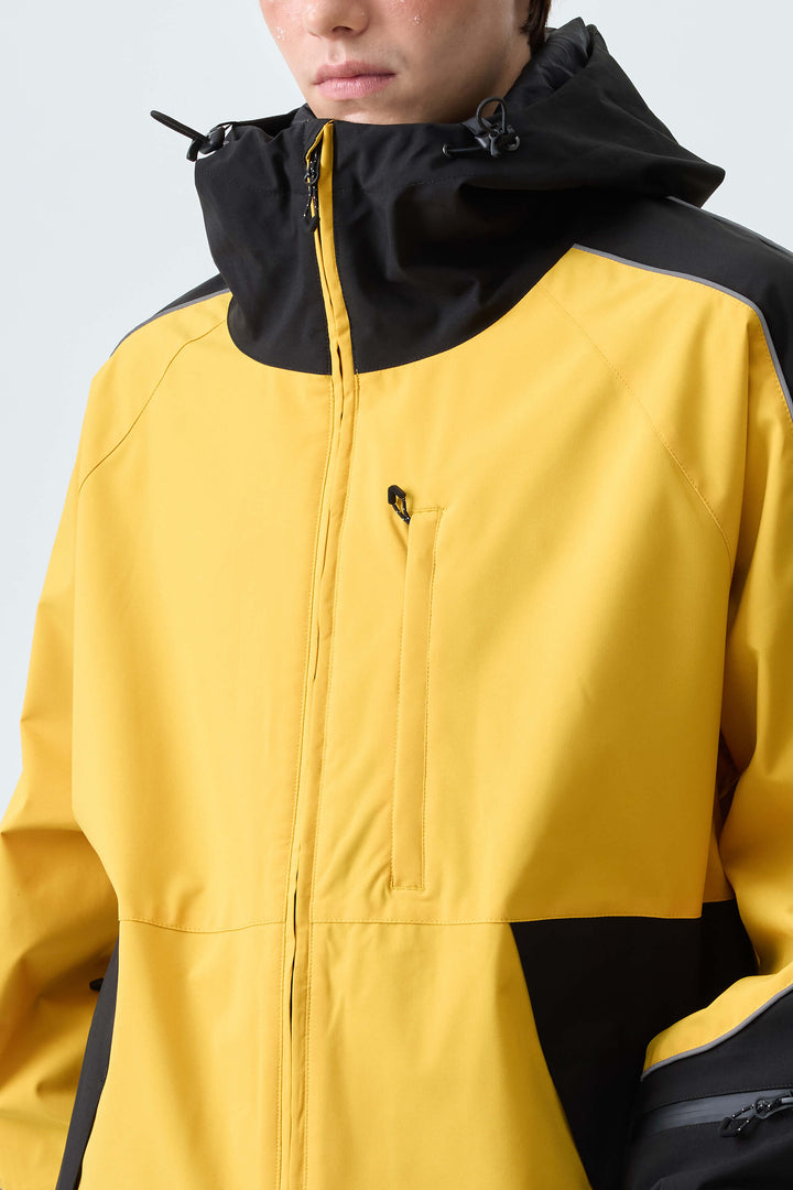 Men's Color Block Yellow & Black Reflective Piping Snow Jacket