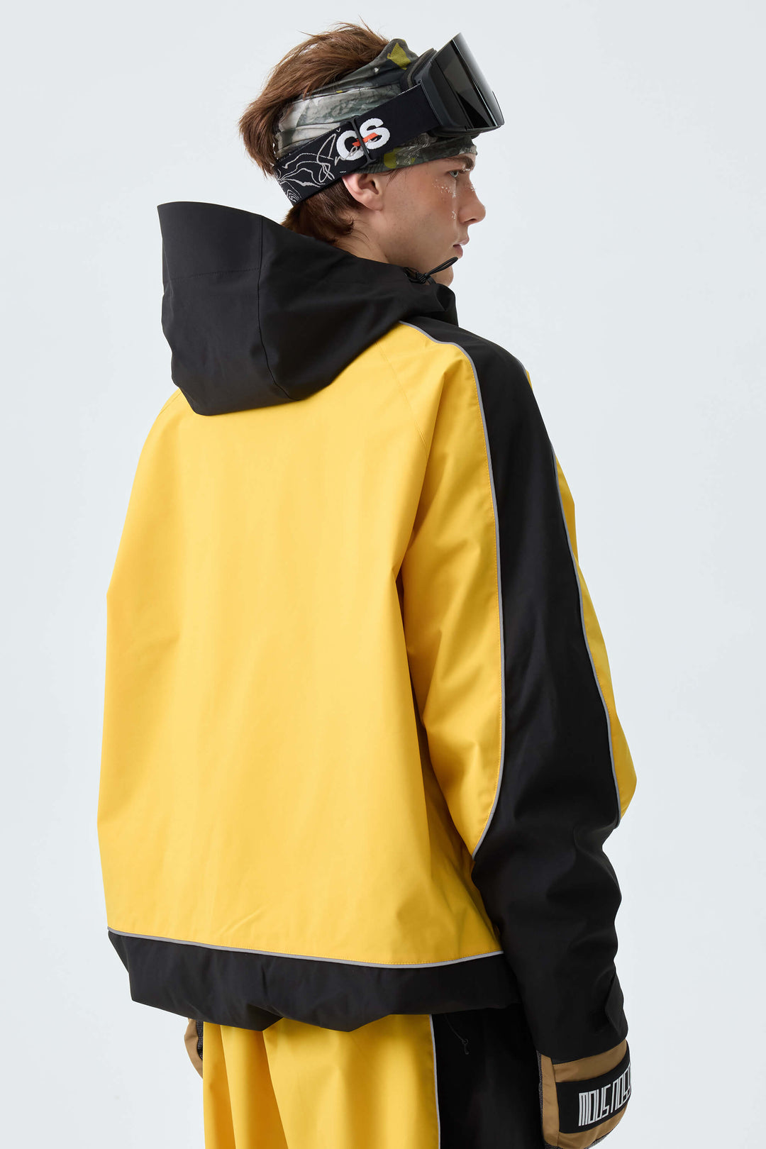 Men's Color Block Yellow & Black Reflective Piping Snow Jacket