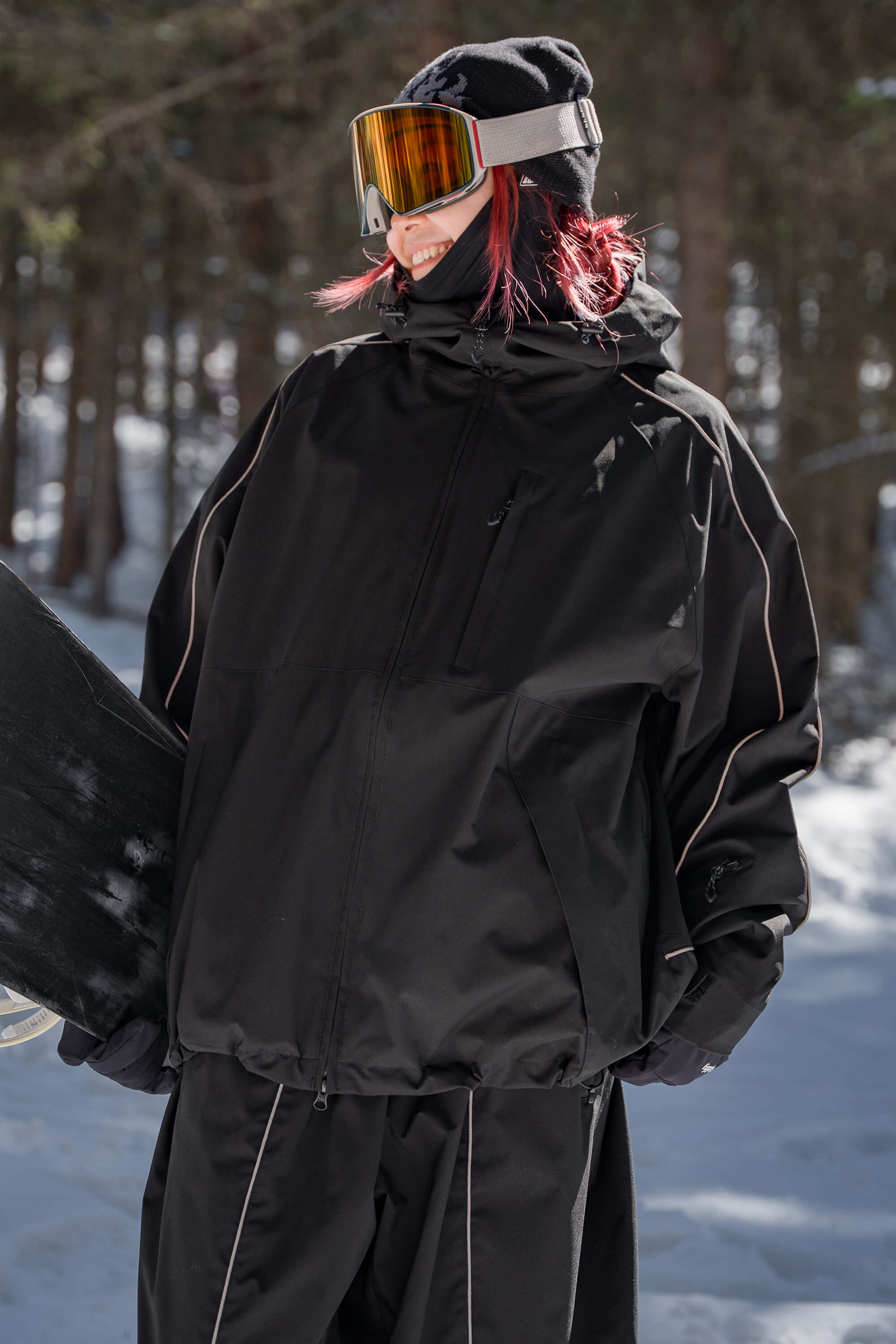 Women's Black Reflective Piping Snow Jacket – GSou Snow