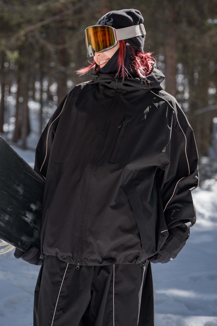 Women's Color Block Off White & Sage Reflective Piping Snow Jacket