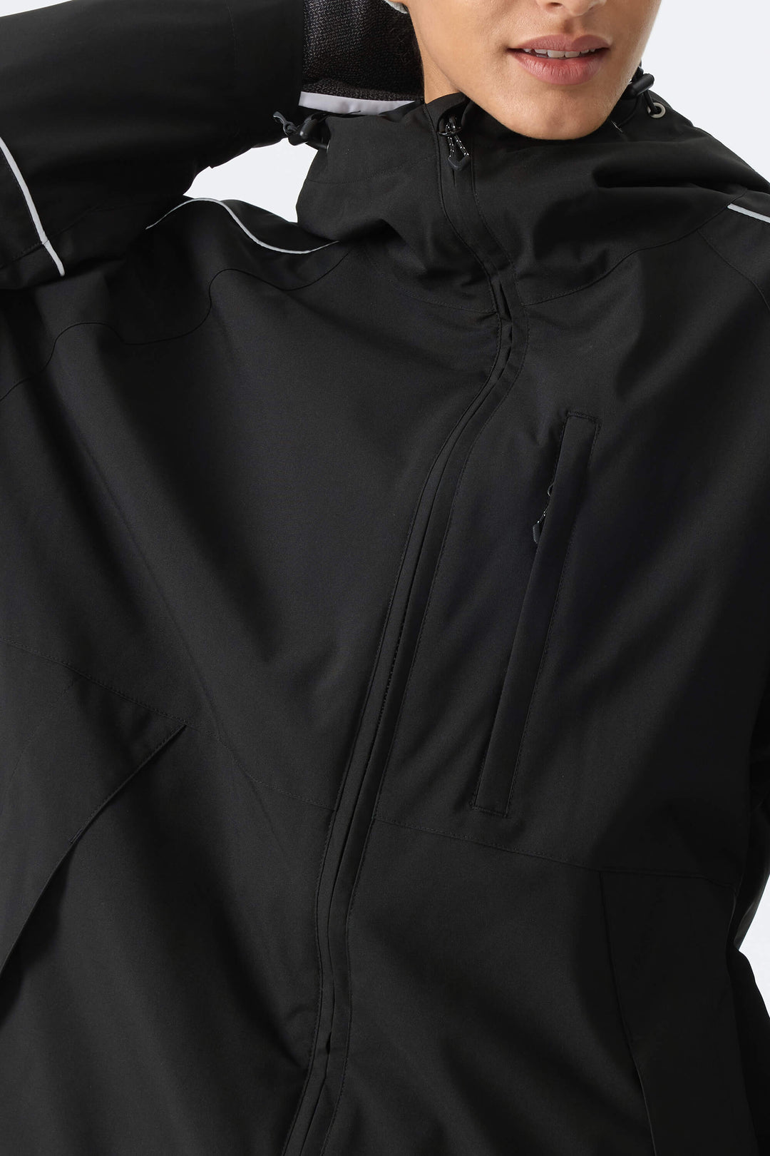 Women's Black Reflective Piping Snow Jacket
