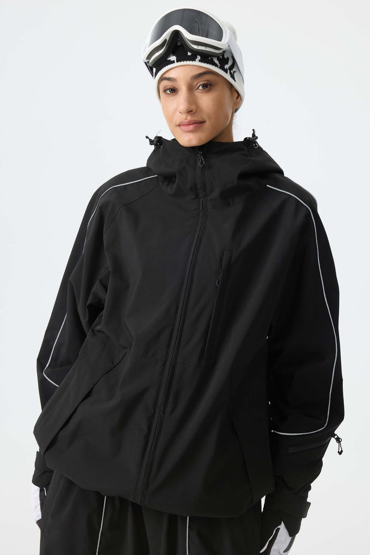 Women's Color Block Off White & Sage Reflective Piping Snow Jacket