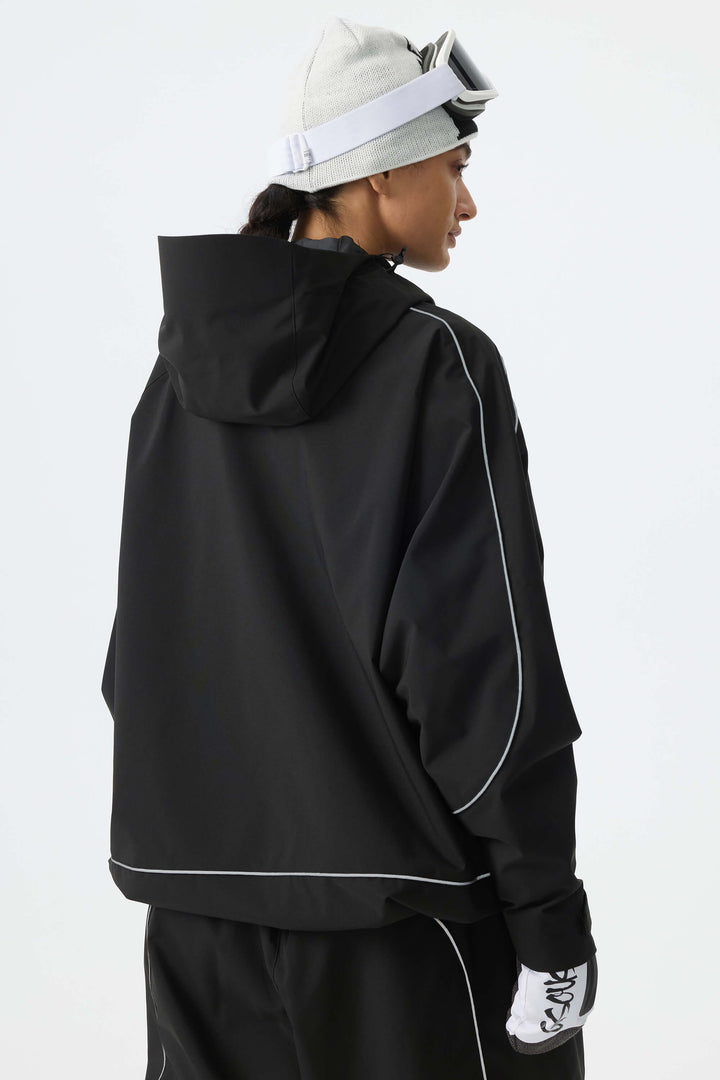 Women's Black Reflective Piping Snow Jacket