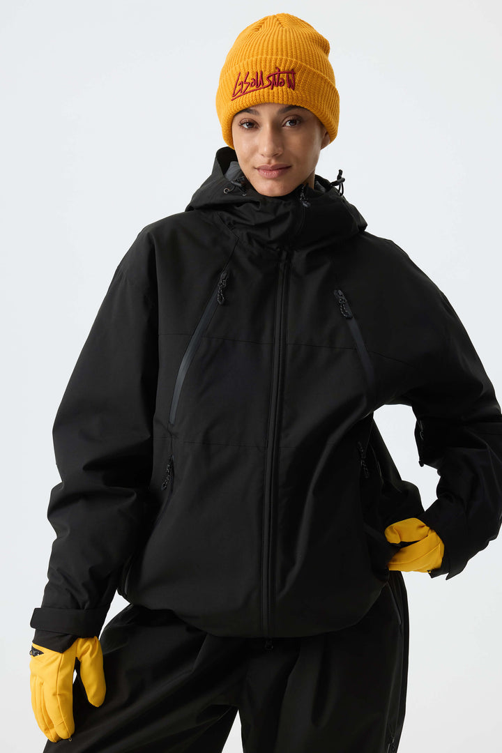 Women's Color Block Off White & Green Multi-Pocket Snow Jacket