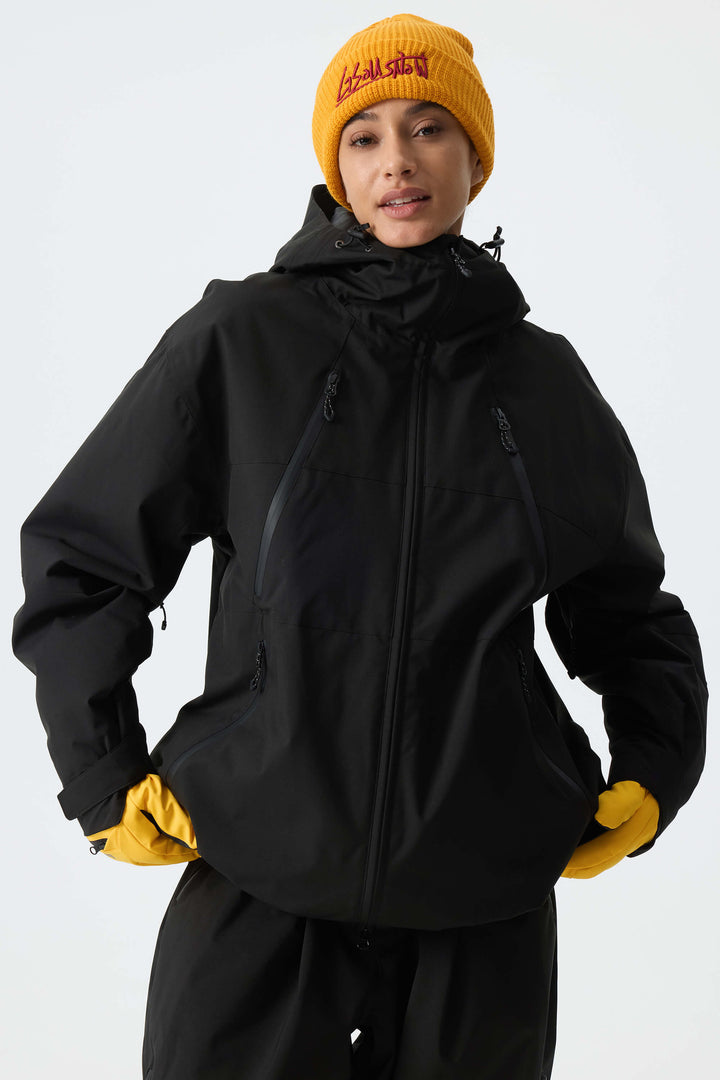 Women's Black Multi-Pocket Snow Jacket
