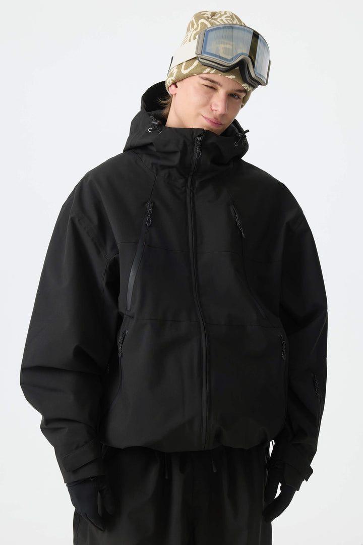 Men's Black Multi-Pocket Snow Jacket