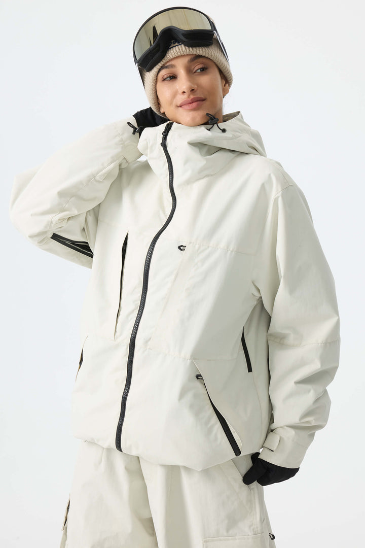 Women's Off White Minimal Multi-Pocket Snow Jacket