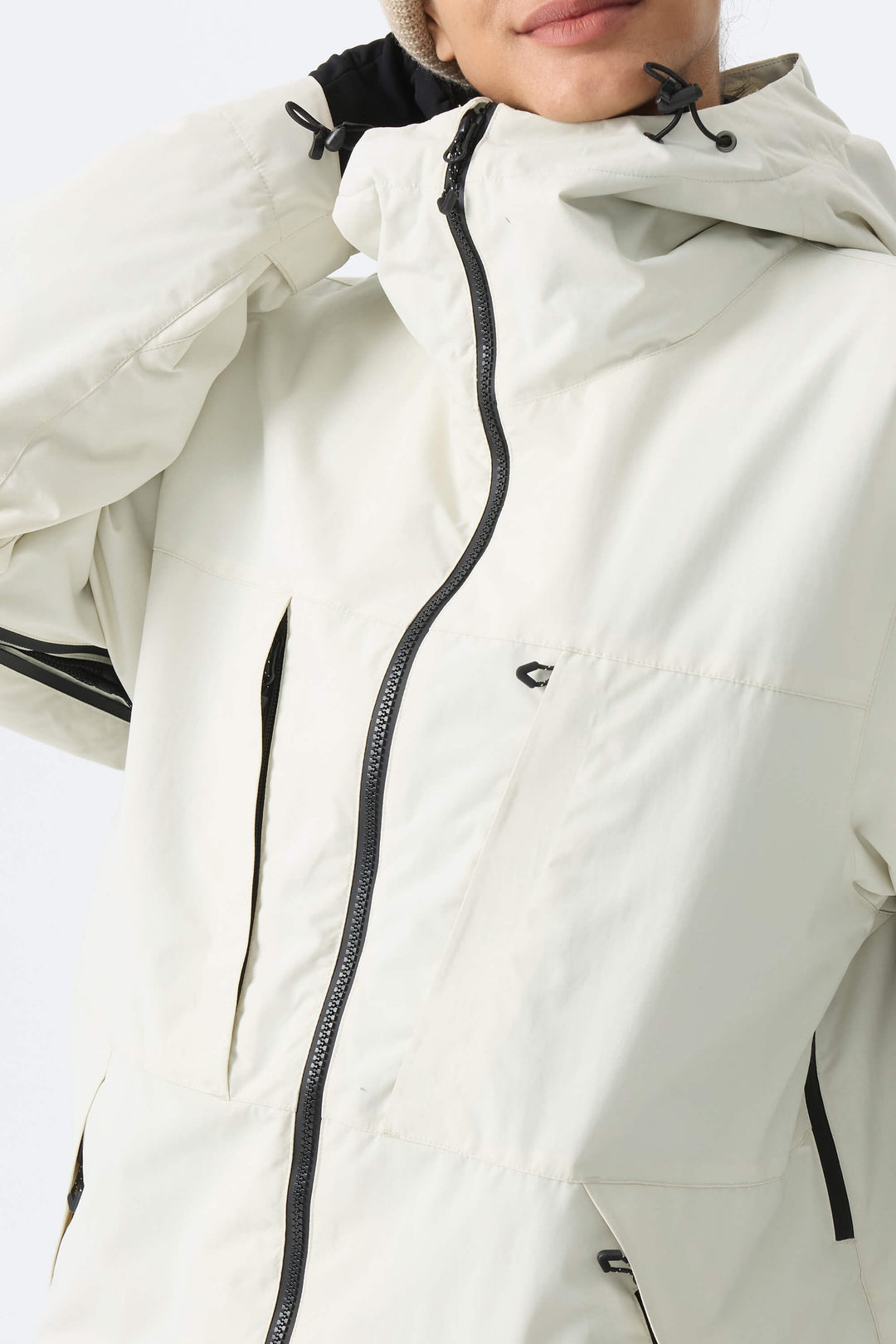 Women's Off White Minimal Multi-Pocket Snow Jacket