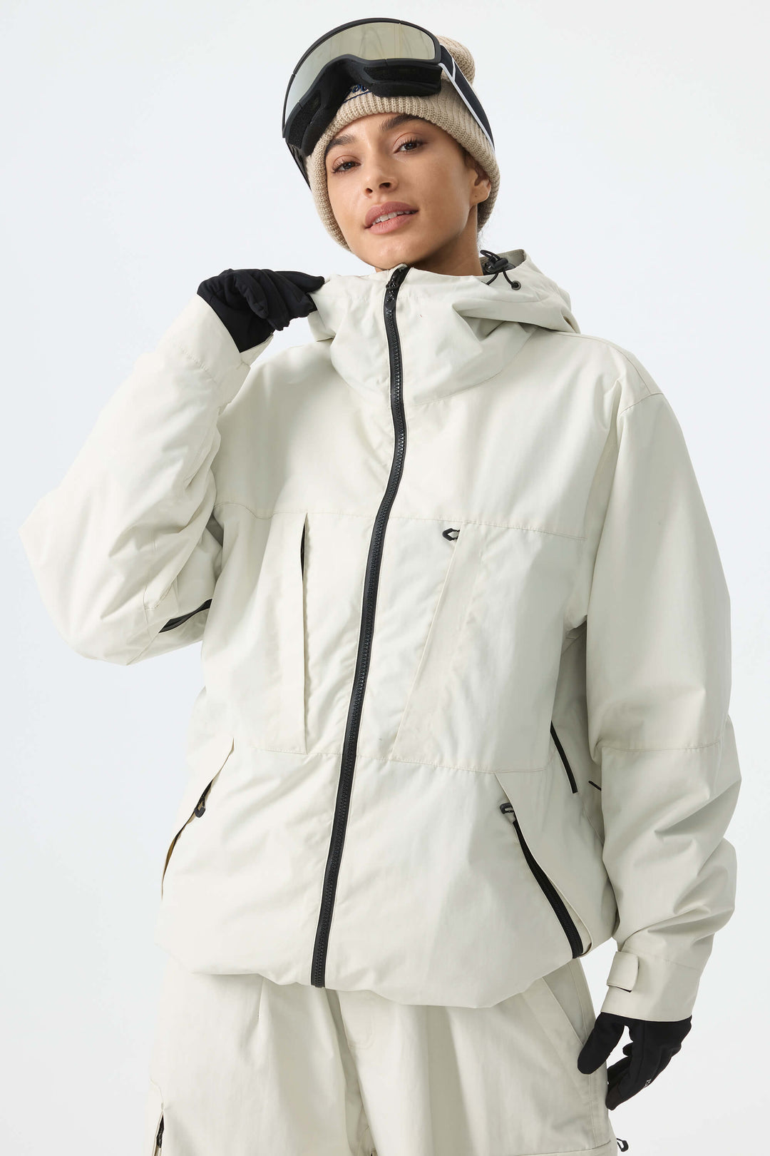 Women's Off White Minimal Multi-Pocket Snow Jacket