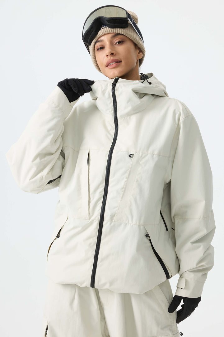 Women's Off White Minimal Multi-Pocket Snow Jacket