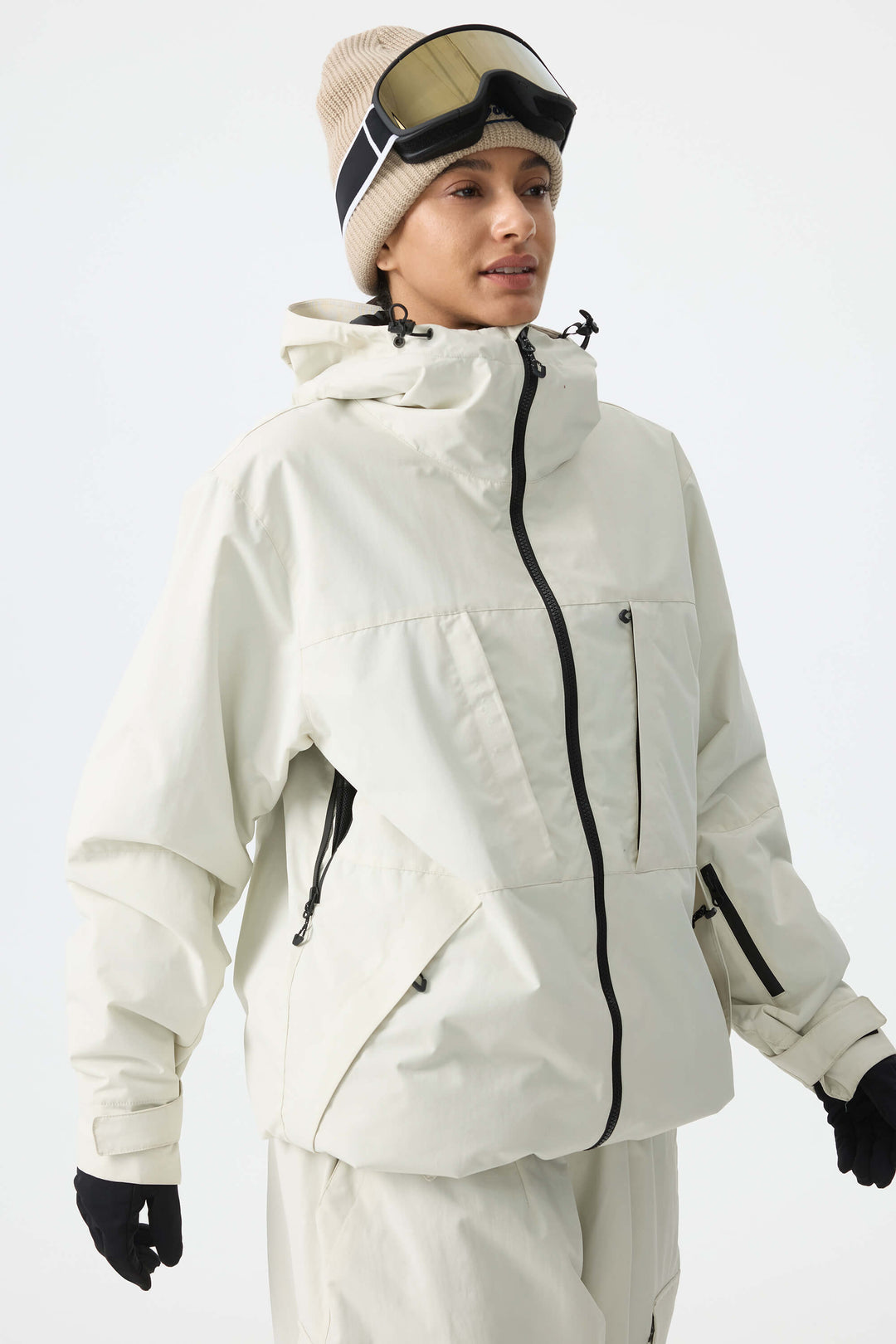 Women's Off White Minimal Multi-Pocket Snow Jacket