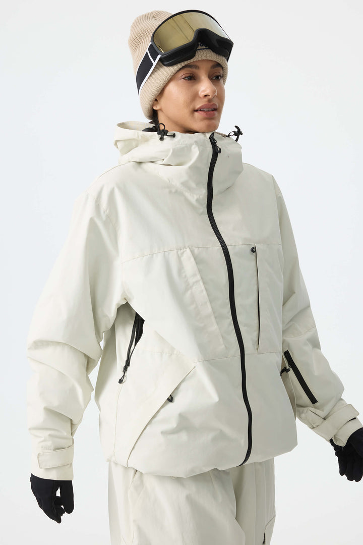 Women's Off White Minimal Multi-Pocket Snow Jacket