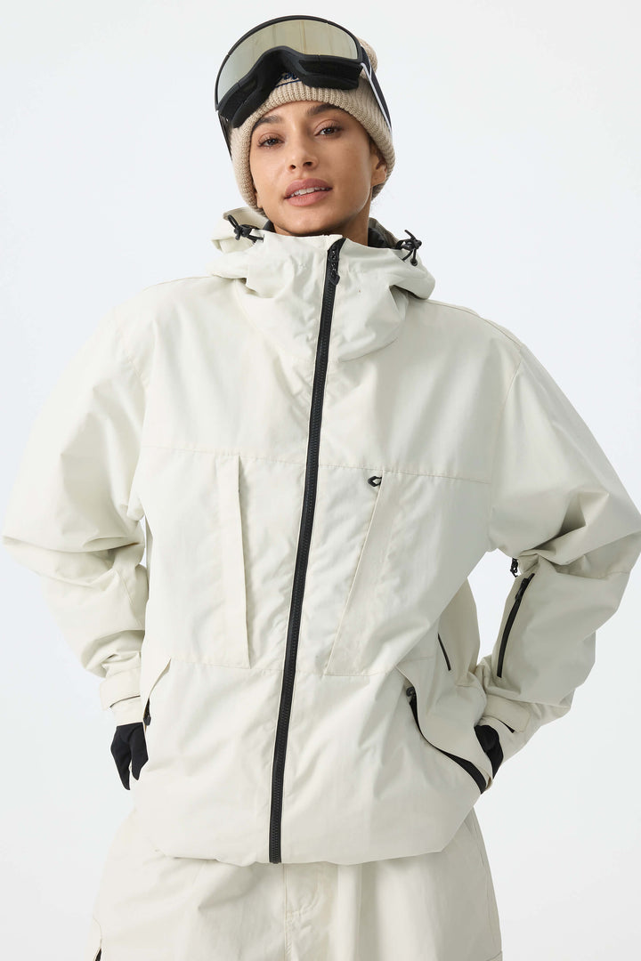 Women's Black Minimal Multi-Pocket Snow Jacket
