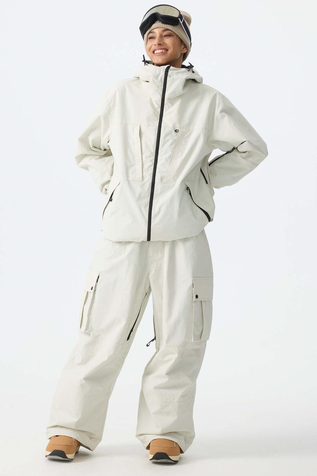 Women's Off White Minimal Multi-Pocket Snow Jacket