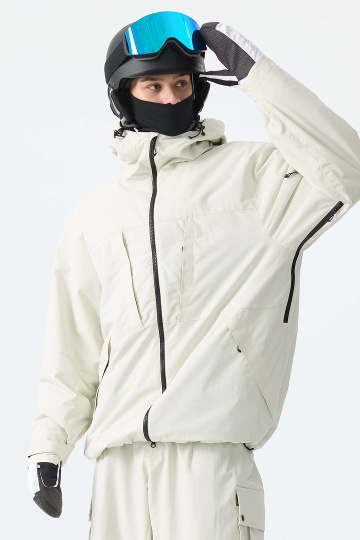 Men's Off White Minimal Multi-Pocket Snow Jacket