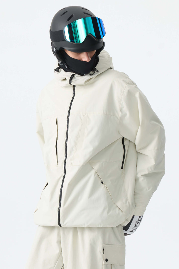 Men's Off White Minimal Multi-Pocket Snow Jacket