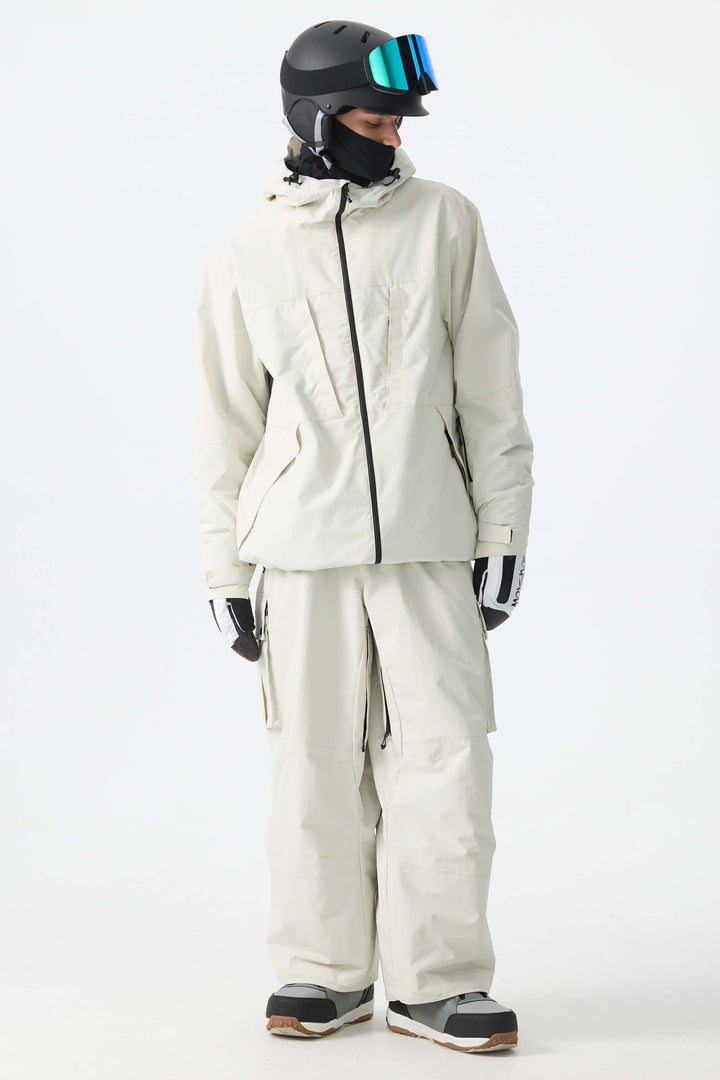 Men's Off White Minimal Multi-Pocket Snow Jacket