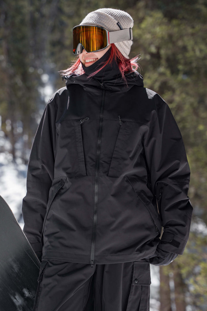 Women's Black Minimal Multi-Pocket Snow Jacket