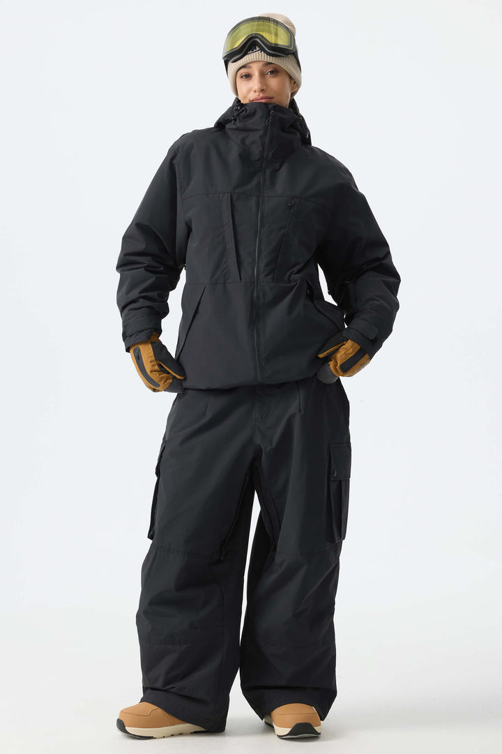 Women's Black Minimal Multi-Pocket Snow Jacket