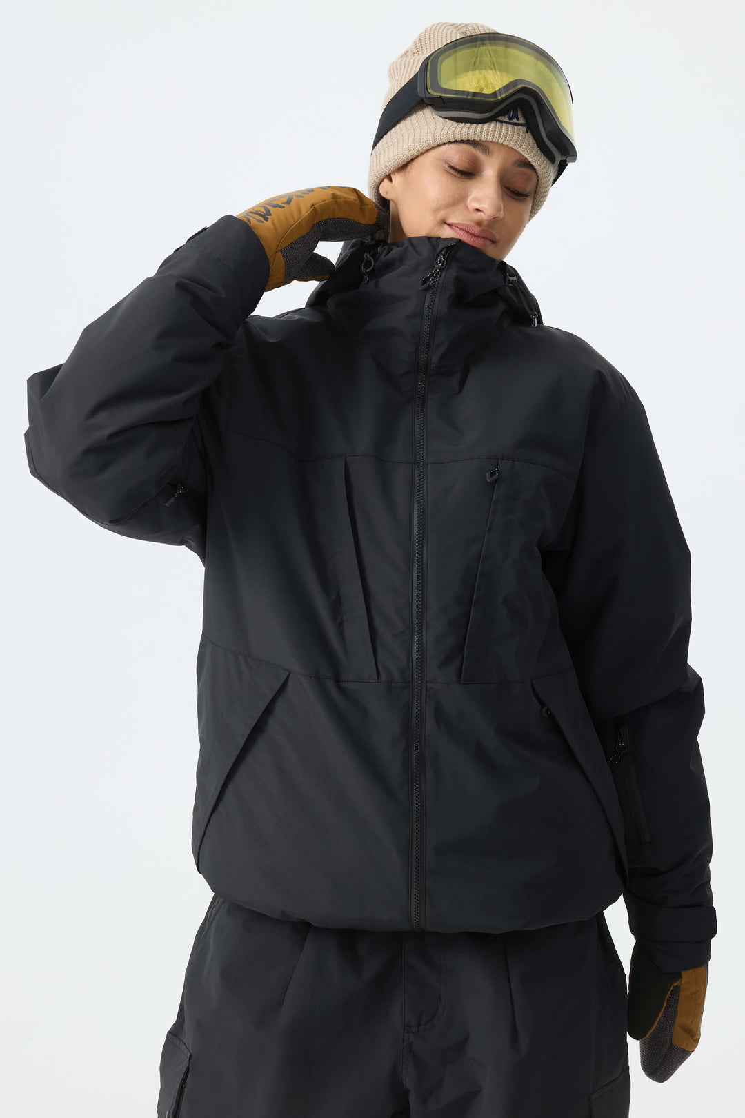 Women's Black Minimal Multi-Pocket Snow Jacket