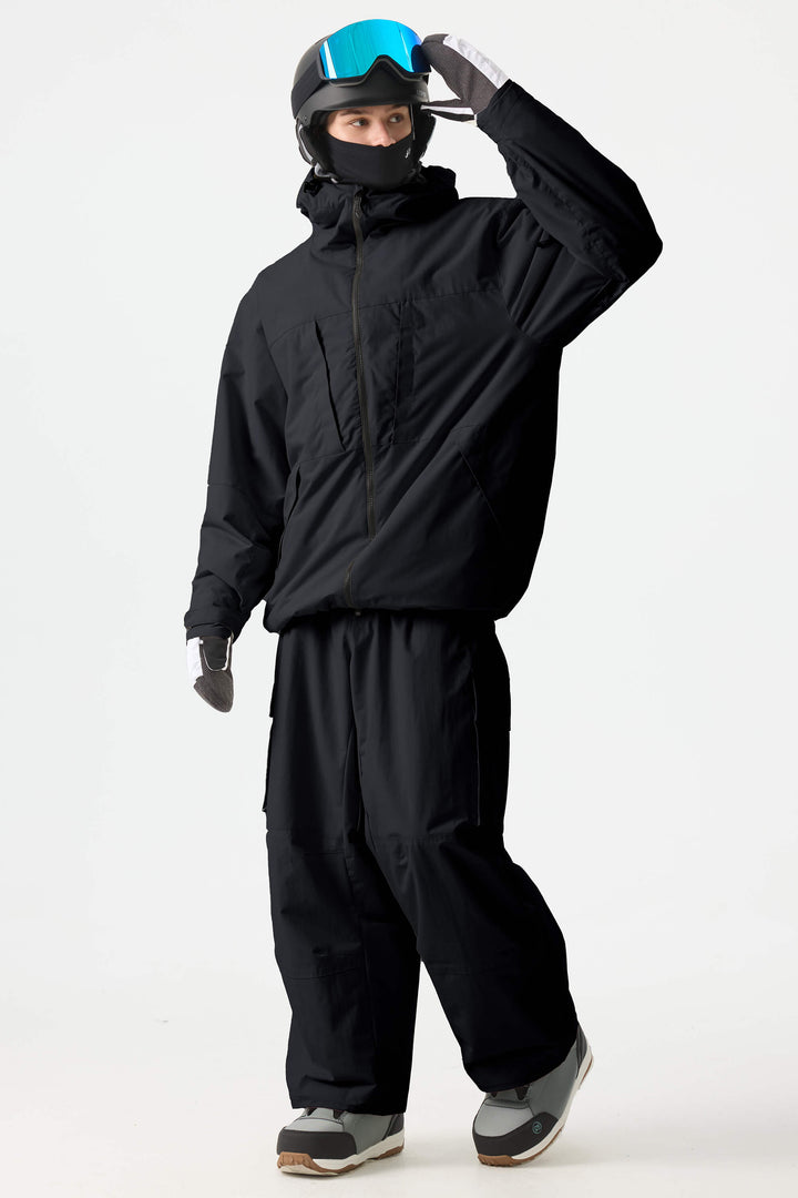 Men's Black Minimal Multi-Pocket Snow Jacket