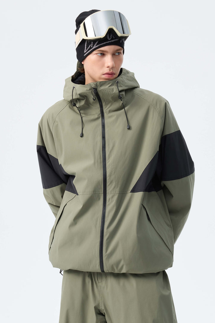 Men's Light Grey retro alpine colorblock Insulated Snow Jacket