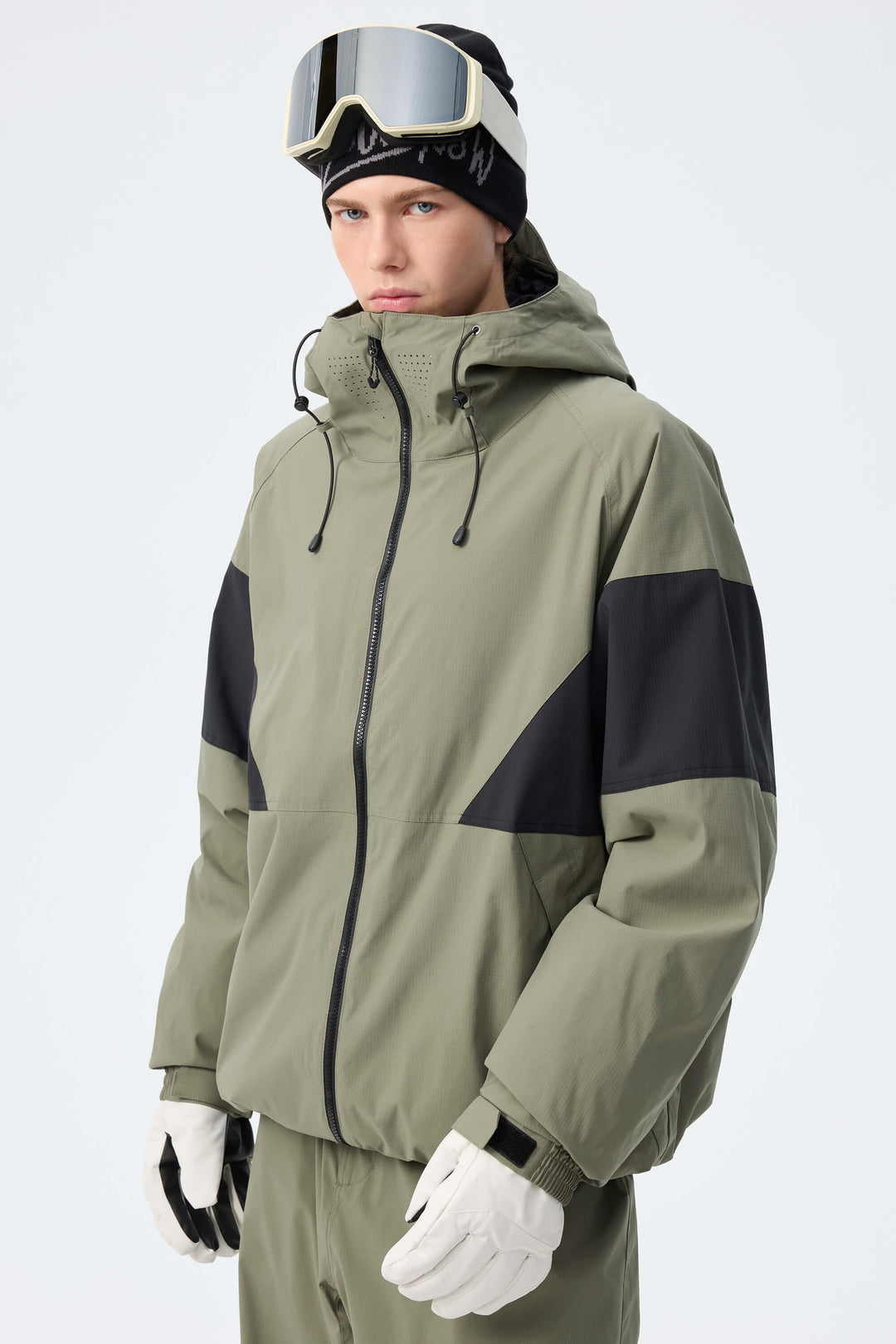 Men's Army Green retro alpine colorblock Insulated Snow Jacket