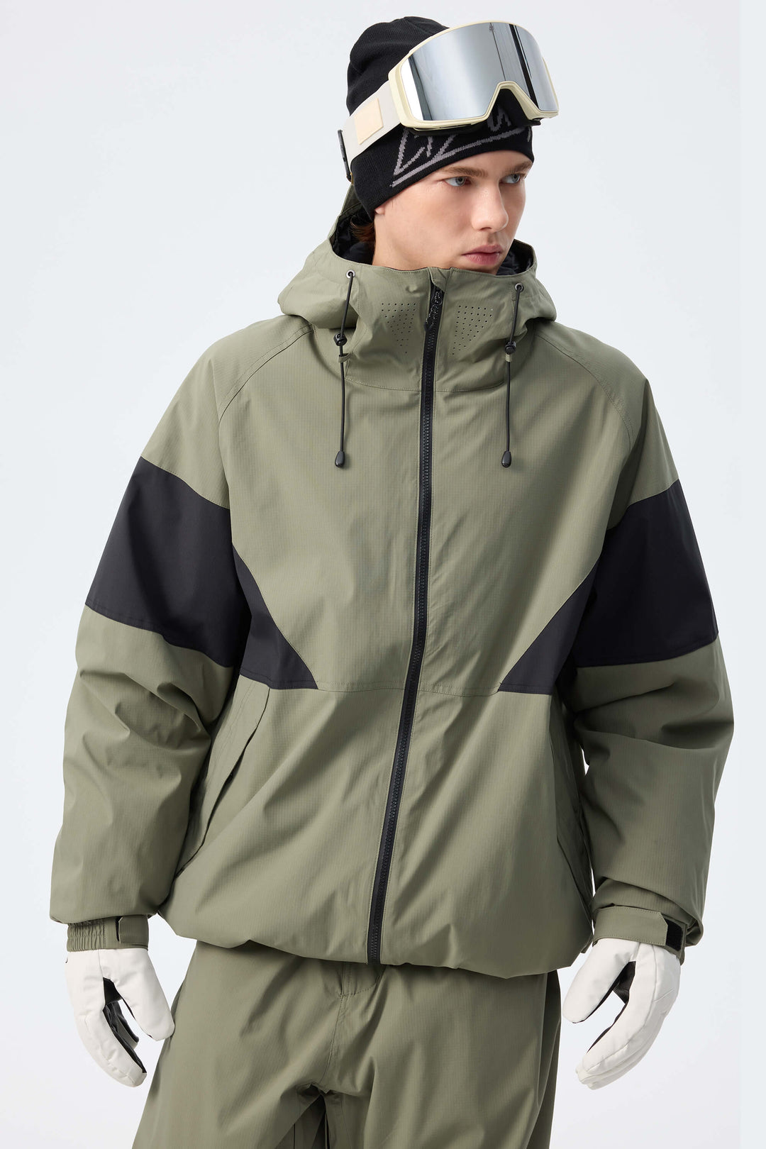 Men's Army Green retro alpine colorblock Insulated Snow Jacket